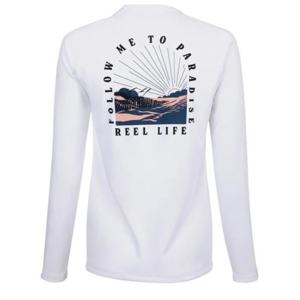 Reel Life Women’s Beach Long Sleeve UV Shirt M NWOT UPF 50 White Graphic
